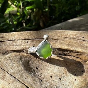 green sea glass natural floral sterling & fine silver